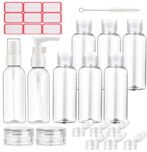 okalabandee 18 Pièces Kit Flacon de Voyage transparents, 100ml Contenant Liquide de Bouteille, Ensemble de Contenants de Voyage Réutilisables, pour Shampoing, Parfum, voyage en avion
