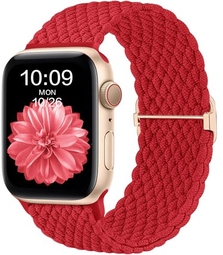 CeMiKa Braided Solo Loop Straps Compatible with Apple Watch Strap 38mm 40mm 41mm 42mm, Stretchy Straps Elastic Sport Band for Apple Watch SE/iWatch Series 10 9 8 7 6 5 4 3 Ultra 2 1, Women Men,Red