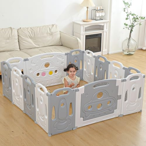 maualiyal Baby Laufgitter Kinder Activity Center Sicherheit Innen- oder Außen 12-Platten (Weiss 115x115cm) (Faltbar, 12+2 Panels) (Grau 155x155cm)