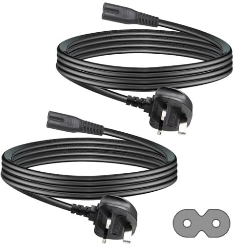 2M 2 Pack UK 3Pin Plug to IEC C7 Figure 8 Replacement Mains Power Cable - Compatible With PS5, Xbox Series X, Smart LED TV, Samsung, LG, Sony TVs