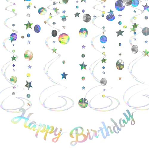 Happy Birthday Girlande, Schillernde Partydekorationen, Irisierende Geburtstagsgirlande Kommt Mit Stern Happy Birthday-Banner, Anhänger und Geburtstag Hängend Wirbel Dekoration