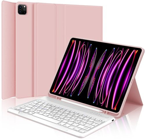 WINCHKING Tastiera per iPad Pro 12.9, Cover con Tastiera per iPad pro 12.9, Custodia Tastiera QWERTY Bluetooth Magnetica per ipad pro 12.9 pollici 6/5/4/3 Generazione, Rosa Chiaro
