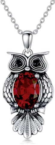 LONAGO Collana con ciondolo a forma di gufo, in argento Sterling 925, 6 mm x 8 mm, taglio ovale, pietra portafortuna, vintage, da donna