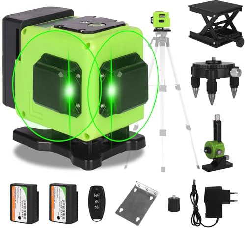 Jianyana Livella Laser, 3×360° Laser Autolivellante Luce Verde 12 Linee Laser Autolivellante Ip54 Con Custodia Protettiva, 2× Batterie