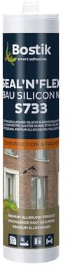 BOSTIK S733 Seal'n´Flex - Silicone universel neutre - Résistant à la moisissure - Élastique permanent - Compatible avec la peinture - Pour l'intérieur et l'extérieur - 300 ml