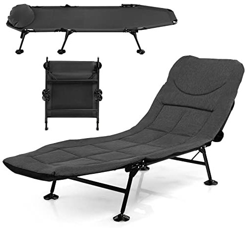 COSTWAY Karpfenliege mit Abnehmbarer Matratze und 6-Fach Verstellbarer Rückenlehne, klappbarer Feldbett bis 200 kg belastbar, Angelliege, Campingliege, Campingbett, 194 x 66 x 29 cm (Grau)