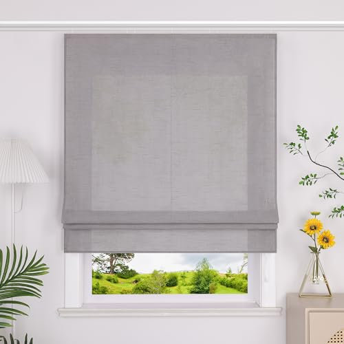 Heichkell Raffrollo mit Klettband Halbtransparent Raffgardine Küche Rollo Einfarbige Gardine Grau BreitexHöhe 140x140 cm