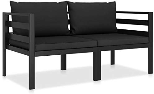 Homgoday Bettsofa-Set, 2-teiliges Gartensofa-Set mit Kissen aus Aluminium, Anthrazit, Sofa für Wohnzimmer, Sofa, Garten, modernes Sofaset für den Außenbereich, Möbel