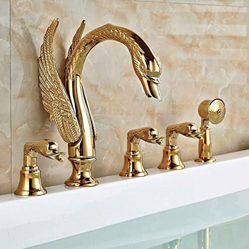 Luxus-Gold-Badezimmer-Waschtischarmatur, Waschbecken-Mischbatterie, Schwanen-Stil, Gefäß-Wasserhahn Mit Handbrause, Bad-Wasserhahn, Waschtischarmaturen, Wasserhahn, Stil C,Gold