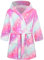FILOWA Peignoir de Bain Enfant à Capuche Chaud Polaire Robe de Chambre, Flanelle Coton Animaux Robes Rose Nuit Étoilée Impression Doux Pyjamas Vêtements de Nuit pour Fille 7-8 Ans