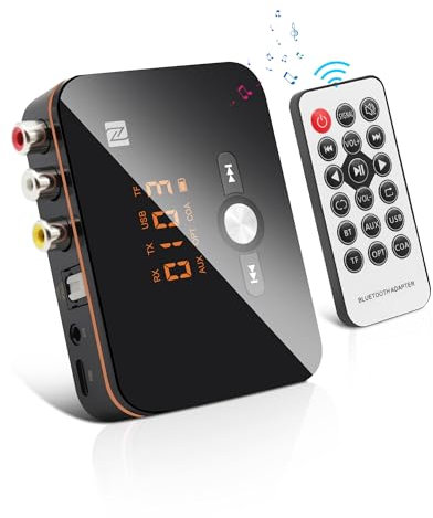 5.0 Bluetooth Transmitter Empfänger 2in1 Bluetooth Adapter mit Aux RCA, NFC Stereoanlage Audioadapter mit Digitalanzeige für TV/PC/Kopfhörer/Lautsprecher