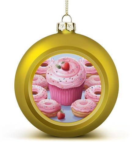 2024 Weihnachtskugel-Ornamente, 6,1 cm, bruchsicher, Donut und Cupcake, Weihnachtsbaumschmuck, Kugeln, goldener Stil, hängende Weihnachtsschmuck für Weihnachtsbaum, Feiertagsdekoration