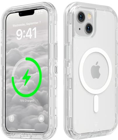 Follaroma for iPhone 13 Case, Compatible with MagSafe, Dual Layer Transparent Magnetic Phone Cases, Heavy Duty Shockproof and Anti-Drop Protective Cover for iPhone 13, 6.1'', Clear