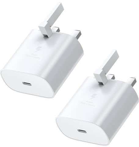 Samsung Super Fast Charger Plug 2-Pack, USB C Samsung Fast Charging Adapter 25W PPS USBC PD 3.0 UK For Galaxy S25 S24 S23 S22 Ultra S21 FE S20 PLUS A16 A15 A14 A55 A54 A53 A52 A35 A33 A34 A32 A06 A05S