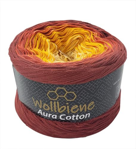 Wollbiene Farbverlaufsgarn 200g - 800m - 4 Fädig Bobbel Strickwolle Häkeln Bobbel Wolle Farbverlauf, 100% Baumwolle, Strickwolle Mehrfarbig (803 braun orange beige)