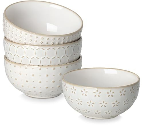 MALACASA LYDIA Schüsselset 4-teilig, 420 ml Müslischalen aus Steinzeug mit Reliefmuster, kleine Dessert- und Frühstücksschalen für Salat, Obst, Beige