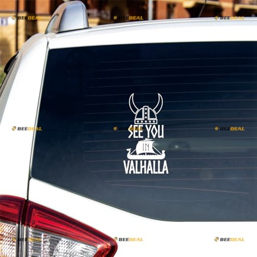 Wir Sehen Uns In Walhalla Wikinger Krieger Aufkleber Decal Vinyl Helm Nordisch Nord Drachenschiff - Weiß 17,8cm - für Auto Boot Laptop Becher Ohne Hintergrund Konturschnitt