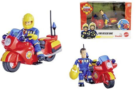 Simba 109252654038 - Feuerwehrmann Sam Feuerwehrmotor mit Abbildung - Feuerwehrmann Sam Feuerwehrmotor Motorrad Einschließlich Abbildung und Zubehör, 10,5 cm, Ab 3 Jahren