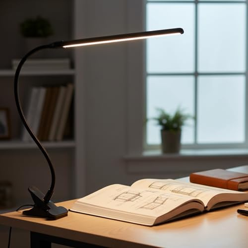 BURAKH Clip on Desk Lamp LED Reading Night Light USB Clamp Work Adjustable Flexible 4000K (Black)