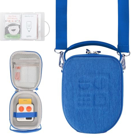 PROfezzion Travel Carrying Case for Yoto Mini, Hard Shell Storage Bag EVA Premium with Dedicated AirTag Pocket, Handle, Shoulder Strap and Card Holder (Blue Small)