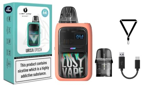 TVDC Lost Vape Ursa Epoch Pod Kit, 1000mah Built-In-Battery, 0.42 OLED Display, Adjustable Airflow Control, USB-C 2AMP Fast Recharging, 2ml Cartridge No Nicotine (Flame Ember)