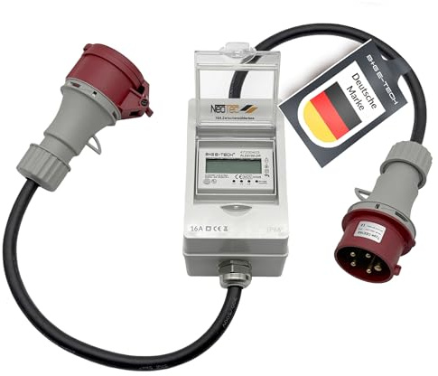 Mobile Stromzähler Box mit CEE Stecker und Kupplung, Digitaler Zwischenzähler mit Reset-Funktion, Wartungsfrei, Ideal für Camping, E-Auto, Baustelle, EEG Umlage, MID Zertifiziert