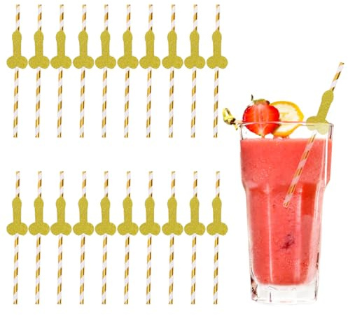 VYIBPDY 20 Stück Penis Strohhalm Trinkhalm Hen Party Papierstrohhalme für Partys, Prom-Bar-Party-Strohhalme, Wiederverwendbar, für Bar, Cocktail, Geburtstag