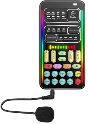 WOHPNLE Set di cambiamenti vocali, Mixer di schede Audio del Cambio vocale Processore di Effetti vocali Portatili con 16 modalità 8 Effetti sonori fissi 10 modalità di Musica Elettronica