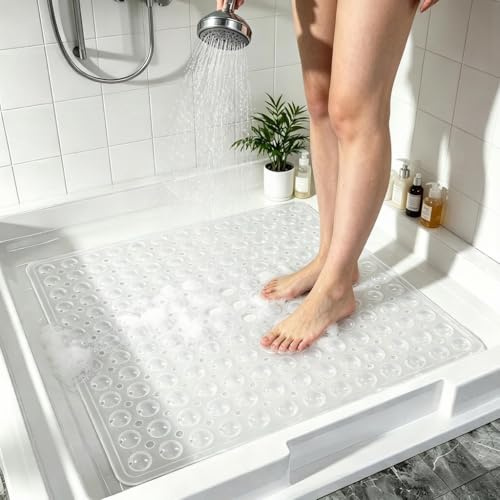 BASVII Duschmatte rutschfest 53x53cm, Antirutschmatte Dusche 100% BPA frei, Badewannenmatte mit Saugnäpfen, Duscheinlage für Duschwanne oder Badewanne, Maschinenwaschbar und Schimmelresistent