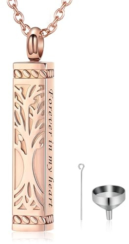 GBAFGLC Tree of Life Urn Necklace for Ashes Cylinder Bar Cremation Jewelry Urn Pendant Memorial Necklace Keepsake Jewellery for Women Men - Forever in my heart (Rose-Forever)