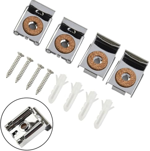 4-Piece Chrome Mirror Wall Hanging Fixing Kit with Frameless Clips and Mounting Brackets for Glass Panels, Pictures and Splashback