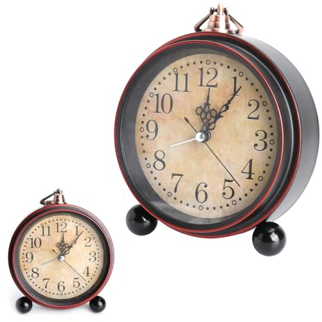 TNSLAND Wecker Vintage Analog Klein 5,5 Zoll, Geräuschloser Wecker Analog Ohne Ticken Vintage Klassisch, mit Römische Leiser Akku Weckers für Nachttisch, Schlafzimmer, Büro und Wohnzimmer Deko