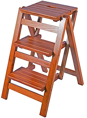 LWJSOCP Klappbarer Tritthocker aus Holz mit 3 Ebenen und 3-Stufen-Leiter, Sicherheits-Klappregal, Haushaltstreppenstuhl, Sitze, Ste (natürlich)
