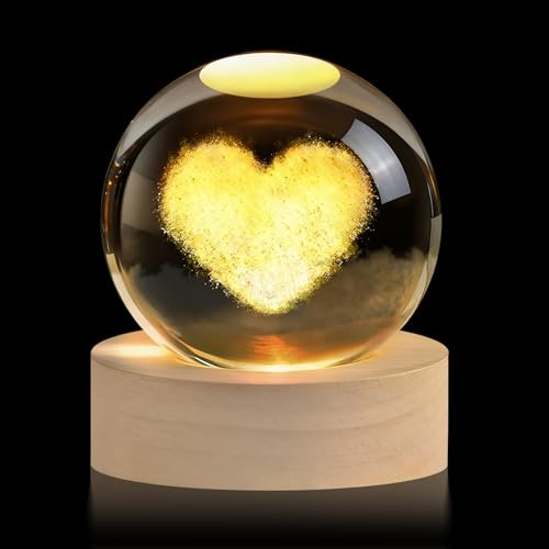 Kssvzz 60 mm 3D Kristallkugel Herz mit 7 Farben, Briefbeschwerer Glaskugel Deko, Herzförmige Geschenk für für Partner, Jahrestag Geschenk für Sie
