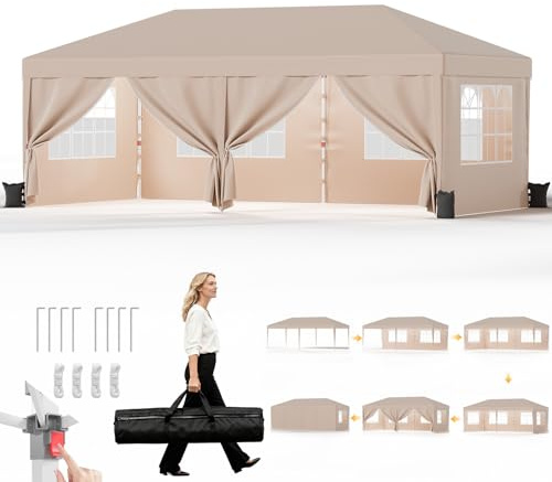 JUMMICO 3x6m Faltpavillon｜Höhenverstellbar & Stabiler｜Dicke wasserdichte Plane + Klettverschlüsse für Windschutz｜Perfekt für Gartenfeste, Camping & Outdoor-Events｜Schnell aufbaubar & platzsparend