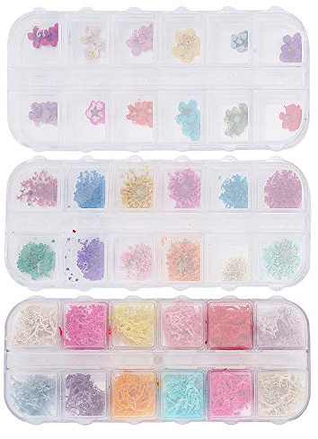 Dried Nail Flower Manicure Decoration, Real Dried Flower Nail Art Accessories, 36 - Color DIY Floral Nail Design Kit with Lace Five Petal Flowers for Salon Home Use