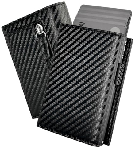 Vylento Premium Smart Wallet mit Münzfach - Geldbörse mit RFID Schutz für 12 Karten - Slim Wallet Herren und Damen - Kartenetui - Kleine Portemonnaie - Expedition (Carbonlook)