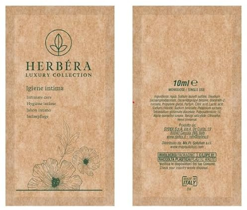 Bagno doccia gel igiene intima Gel Confezione 500 pezzi Bustina in carta BIO monodose Monouso da 10 ml Linea HERBERA Nuova collezione per Hotel B&B casa vacanze sapone per intimo Gel Bagnodoccia