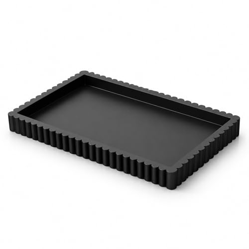 Black Tray Decorative, Wave Rectangle Silicone Tray for Bathroom, 24*10 cm | Bathroom Trays Organiser for Coffee Dining Table Countertop, Small Bathroom Vanity-Tray for Soaps, Keys, Candle, Trinket