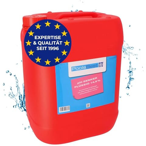 PoolsBest pH Senker flüssig 22 kg I pH-Minus mit 14,9% Schwefelsäure zur optimalen pH-Wert Regulierung für Pools I pH-Wert Senker Pool flüssig zur Verwendung mit Pool Dosieranlage I pH senken Pool