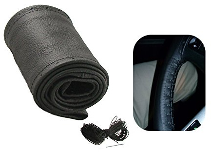 pitshop24de Lenkradhülle Lenkrad Bezug schwarz M 37-38 cm echt Leder