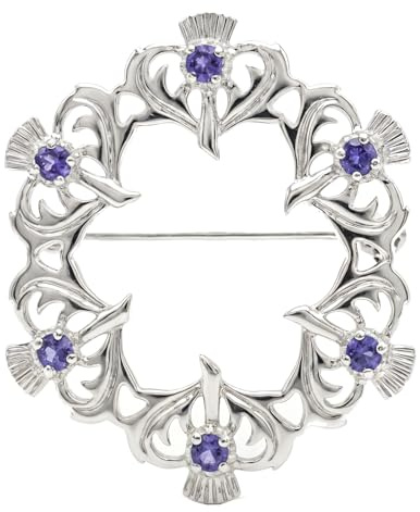 Alexander Castle Damenbrosche mit schottischer Distel aus 925er Sterlingsilber mit echtem Amethyst und Schmuckschatulle – Schottisches Geschenk für Frauen