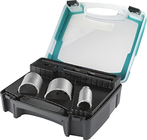 wolfcraft 1003000 Coffret de Trépans Maçonnerie 5 pièces - 3 scies cloches ø 33, 53, 68 mm, 2 forets de centrage 140 et 220 mm - Profondeur de coupe 55 mm