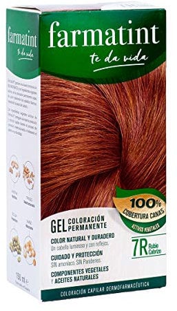 Farmatint 7R Rubio Cobrizo, Coloración Permanente con Active Color Complex, Filtro Solar Natural y Ceramidas, Sin Amoniaco, Cubre Canas, 1 Kit