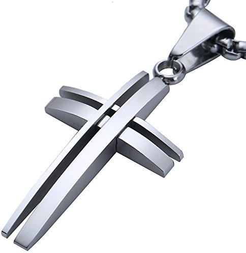 DonDon Herren Halskette 52 cm modernes silbernes Kreuz Edelstahl mit Schmuckbeutel
