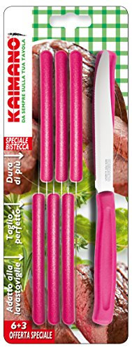 Kaimano KDN041809F Dinamik Coltelli Bistecca, Acciaio Inossidabile, Rosa, 9 unità