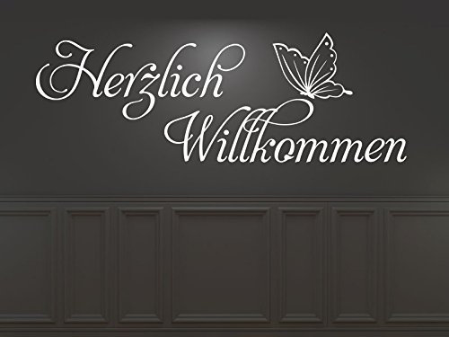 Klebeheld® Wandtattoo Herzlich Willkommen mit Falter