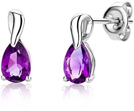 Miore Ohrringe Damen tropfen Ohrhänger mit Edelstein/Geburtsstein Amethyst in lila aus Weißgold 9 Karat / 375 Gold, Ohrschmuck
