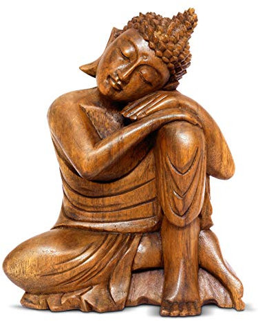 G6 Collection 30.5 cm große hölzerne ruhige schlafende Buddha-Statue, handgeschnitzte Skulptur, handgefertigte Deko-Figur, dekorativ, handgefertigt, Dekoration, sitzender ruhender Buddha (mittel)