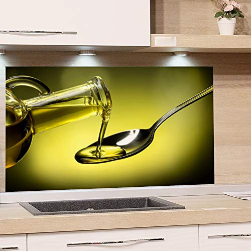 GRAZDesign Spritzschutz Glas für Küche Herd, Bild-Motiv grün Olivenöl mediterran, Küchenrückwand Glas Küchenspiegel Glasrückwand / 80x40cm
